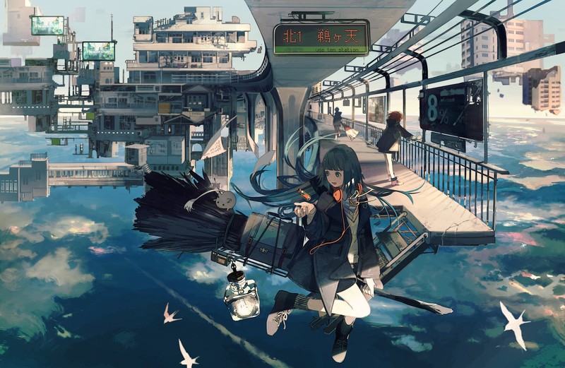 futuristic, cityscape, floating island