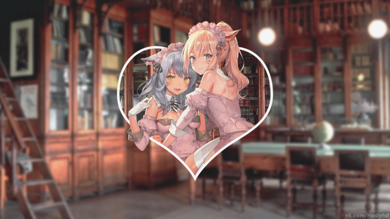 anime, anime girls, library, picture-in-picture