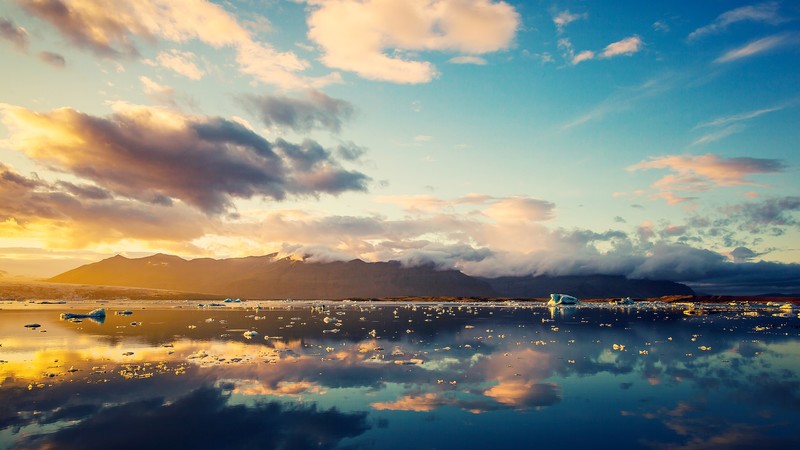 water, mountains, clouds, nature, landscape, ice
