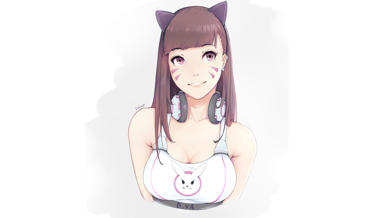 D.Va (Overwatch), Overwatch, cleavage, nekomimi, headphones