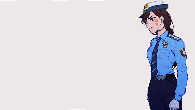 D.Va (Overwatch), Overwatch, anime girls, anime, police women, uniform, tie, hat, simple background