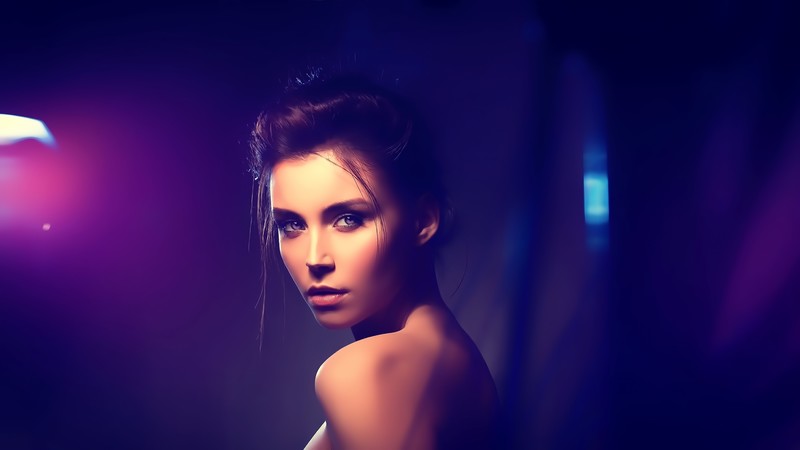 women, photo manipulation, model, purple, Ksenia Kokoreva, eyeliner, smoky eyes