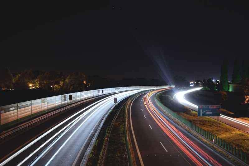 night, road, highway, long exposure, sky, wall, Matrizen Design, headlight beams, light trails