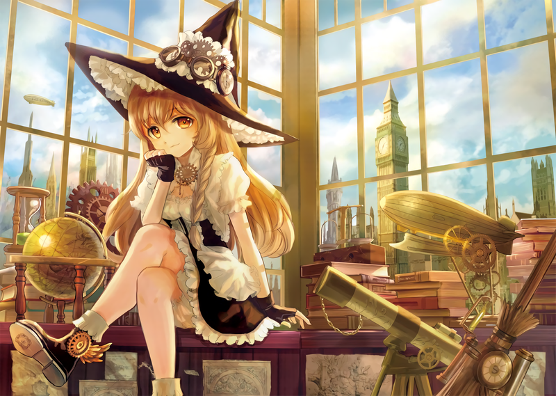 anime, anime girls, Touhou, Kirisame Marisa, witch hat, steampunk, underwear