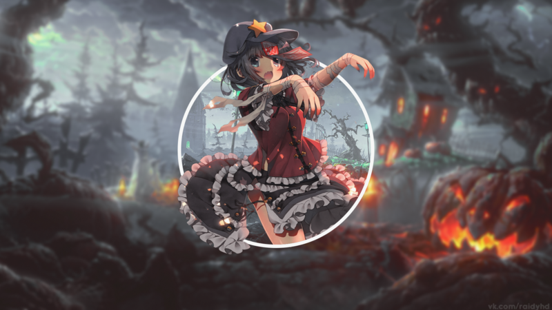 anime, anime girls, Halloween, picture-in-picture, Touhou, Miyako Yoshika