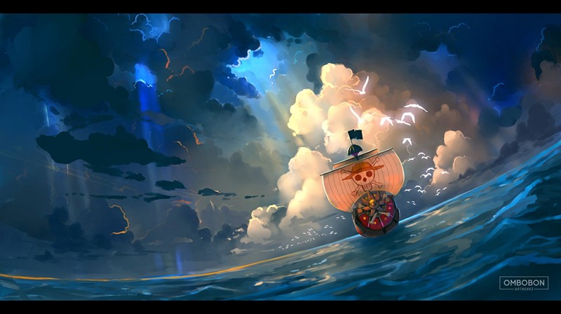 One Piece, anime, sky, boat