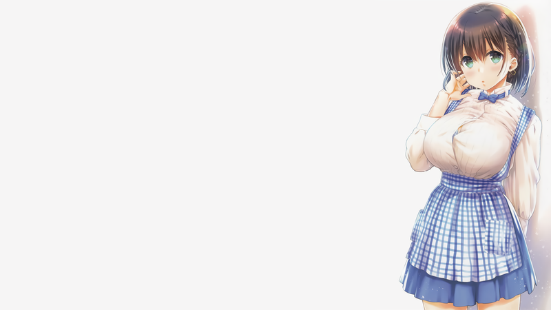 anime girls, big boobs, white background, blue dress, green  eyes, Getsuyoubi no Tawawa, Ai-chan (Getsuyoubi no Tawawa)