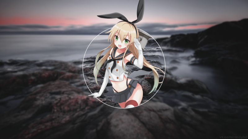 anime, anime girls, Kantai Collection, Shimakaze (Kancolle), water, sea, nature, picture-in-picture