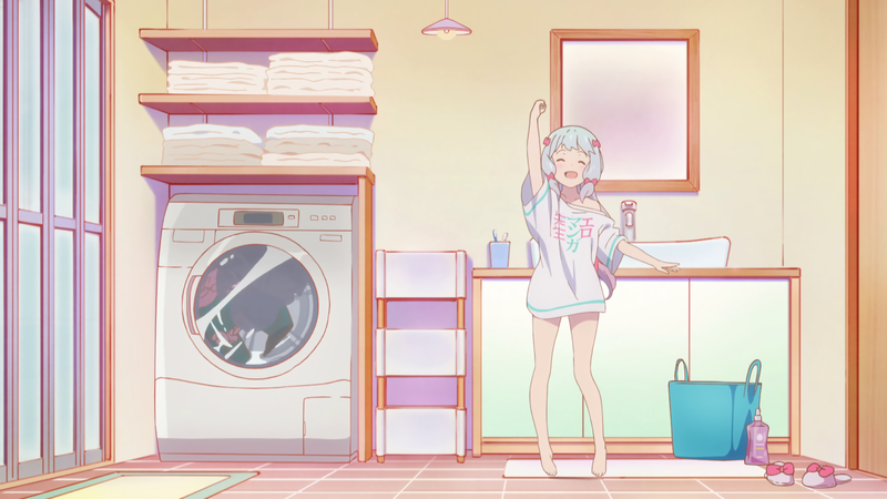 Eromanga-sensei, Izumi Sagiri, washing machine, barefoot, anime girls, anime, indoors