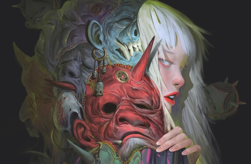 fantasy girl, mask, fantasy art