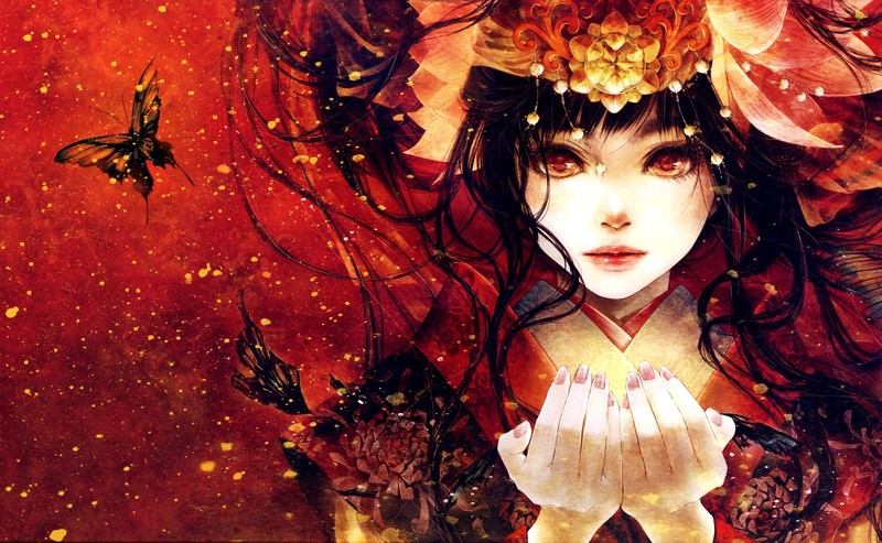 anime, anime girls, fantasy art, hands, red
