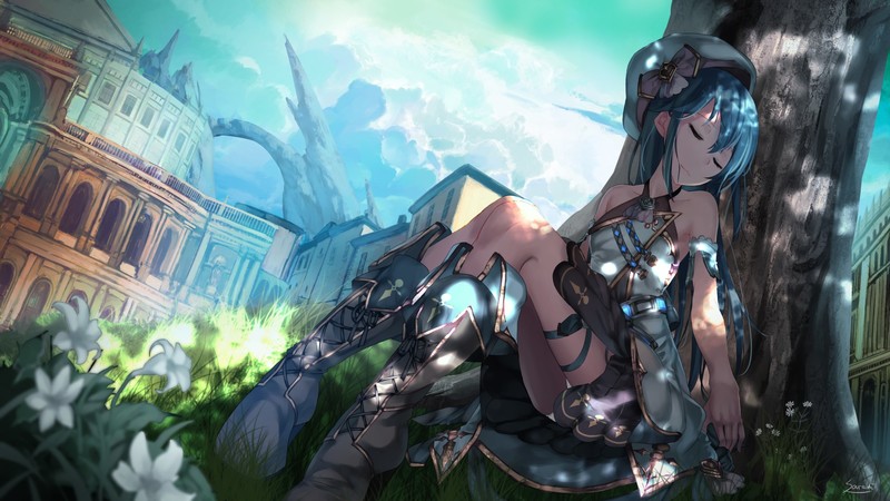 anime, anime girls, original characters, blue hair