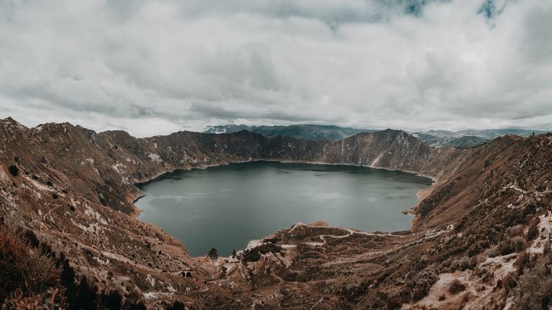 lake, mountains, landscape, pond, round, 4k
