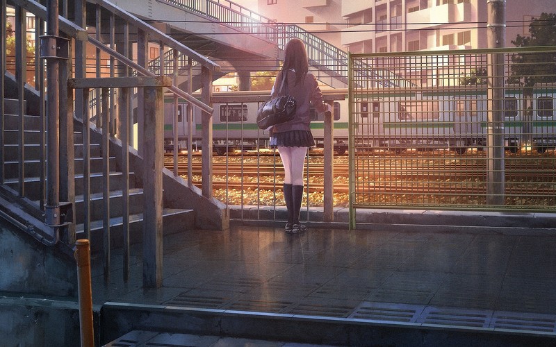 anime, train, school uniform, anime girls