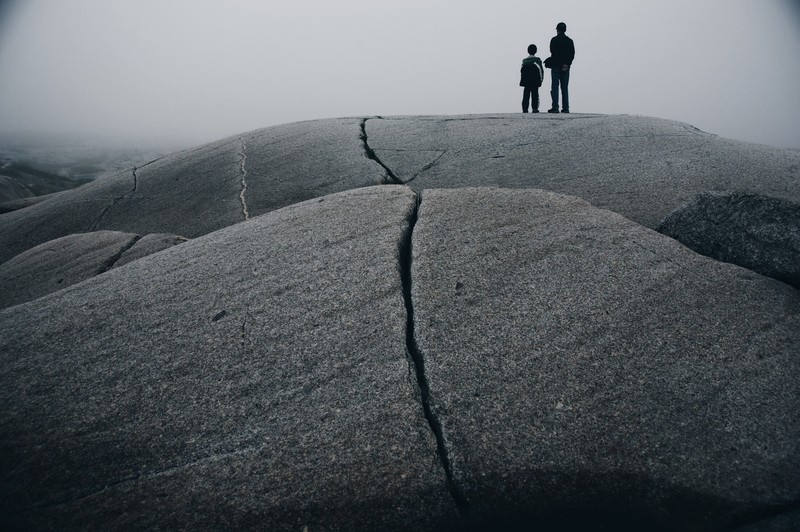 rock, people, mist