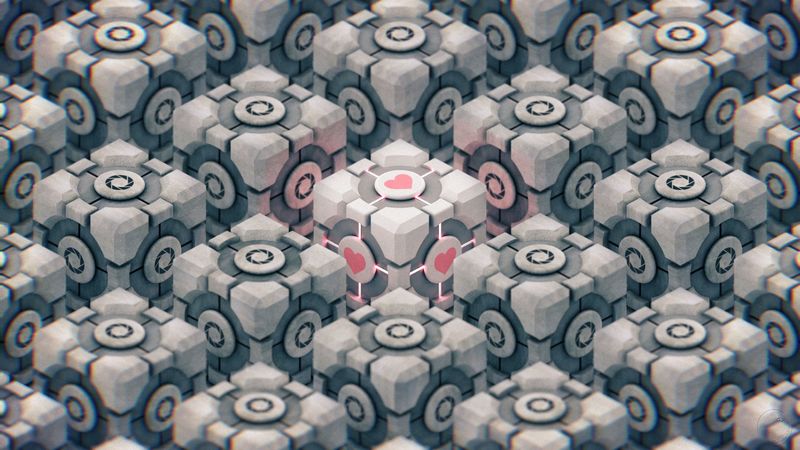 cubes, heart, 3d, geometric, pattern, 4k