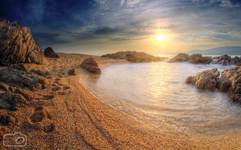 beach, sea, water, sand, Sun, sunlight, sunset, sky, nature, landscape, clouds