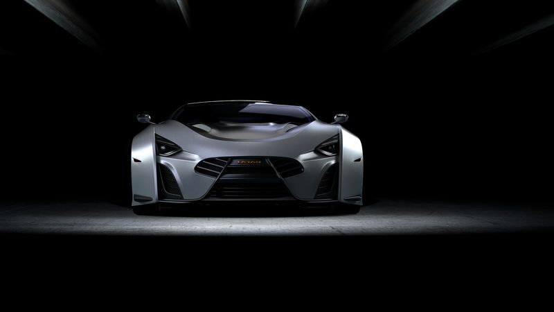 car, sportscar, gray, front view, dark, 4k