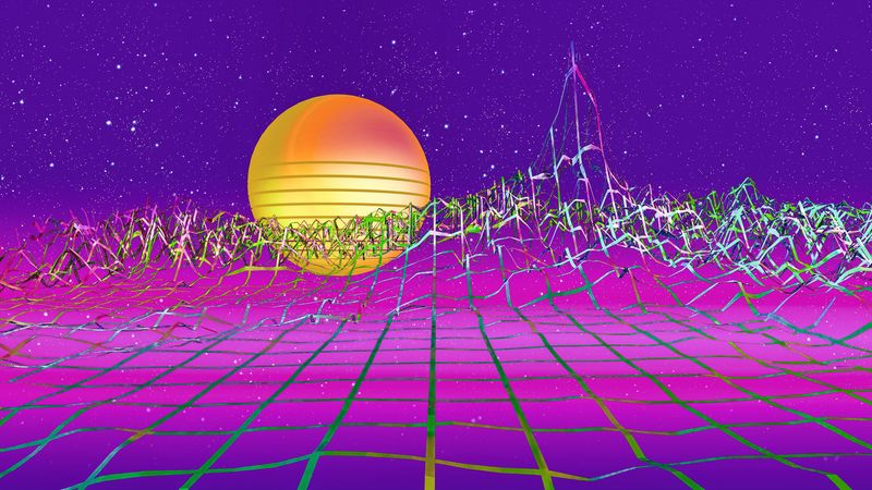 retrowave, art, retro, synthwave, sun, relief, grid, 4k