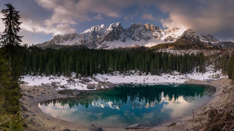 lake, mountains, forest, reflection, landscape, nature, 4k