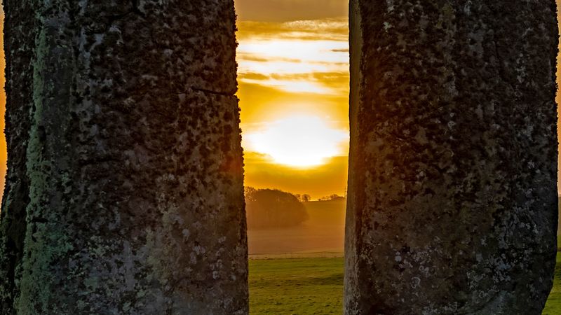 stones, megalith, sunset, stonehenge, england, 4k