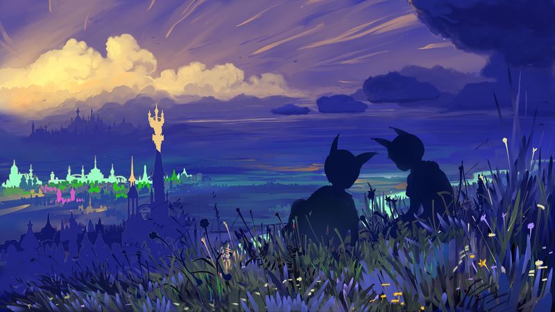 silhouettes, art, drawing, landscape, view, valley, 4k