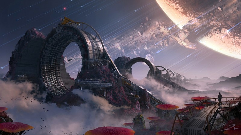 video games, artwork, Moon, science fiction, clouds