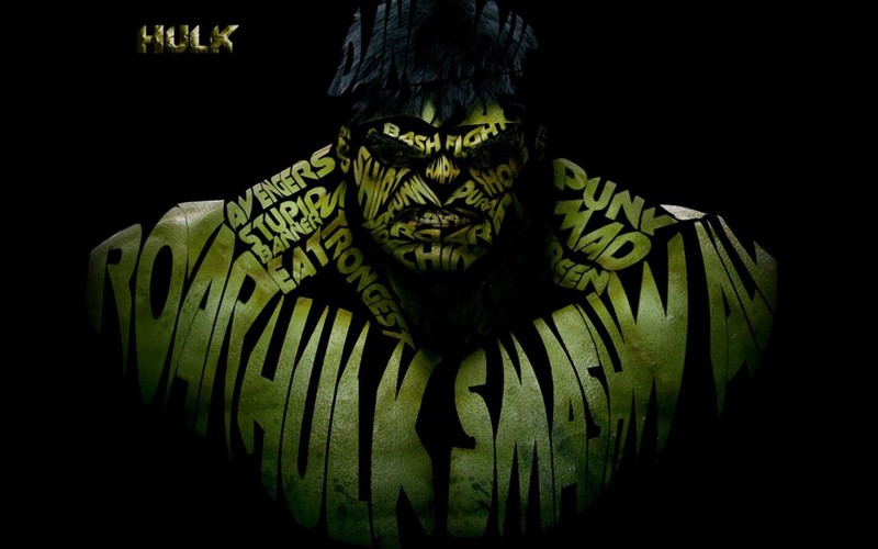 digital art, Hulk, typography