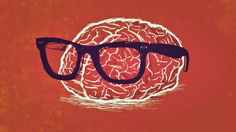 nerds, glasses, brain, orange, artwork