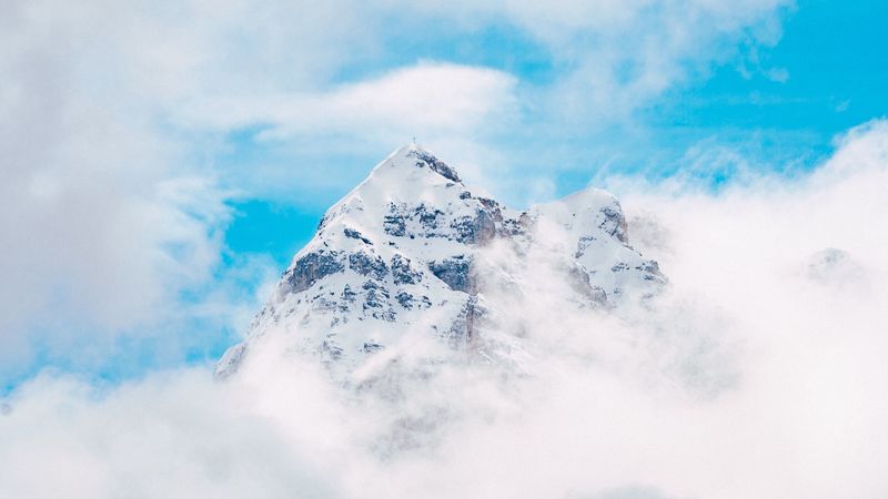 mountain, peak, clouds, height, 4k