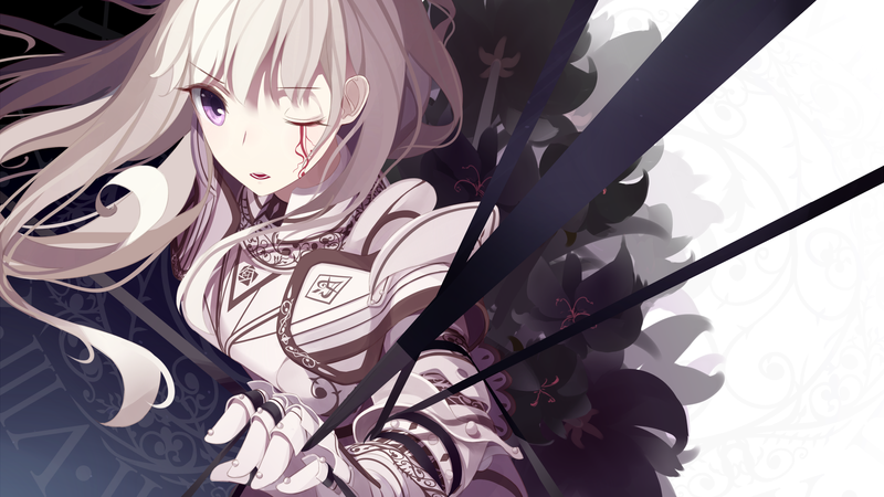 anime, Fate/Grand Order, video games, armor, fantasy armor, long hair, white hair, purple eyes, flowers, floral, open mouth, Roman numerals