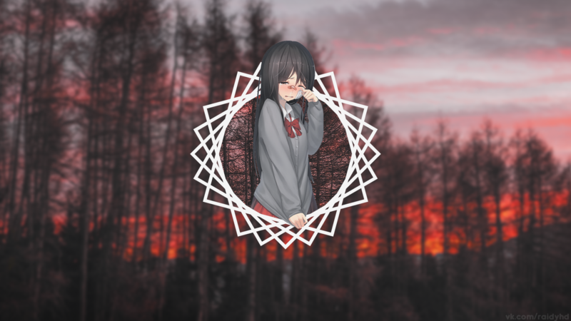 nature, anime, anime girls, sad, forest, sunset, HDR, picture-in-picture