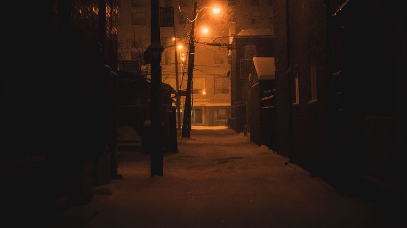street, lights, night city, winter, dark, 4k