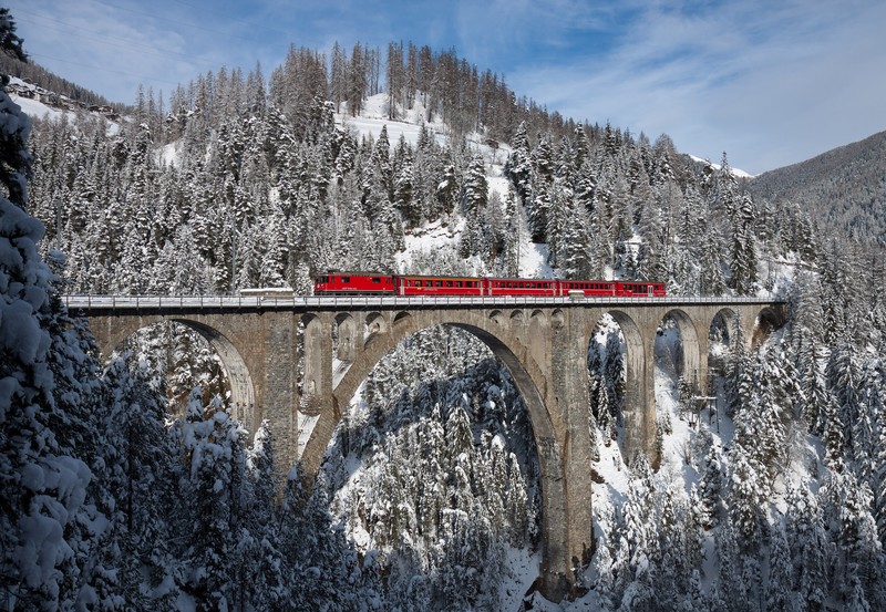 train, winter, Switzerland