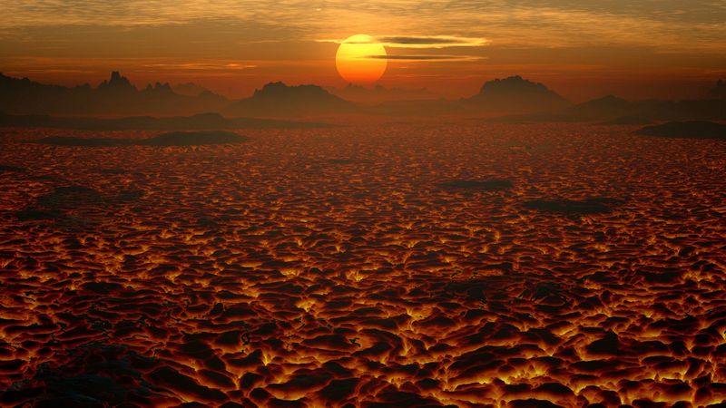 lava, landscape, sunset, volcanic, 4k