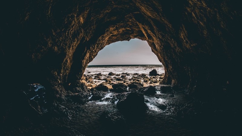 cave, sea, rock, horizon, rocks, wet