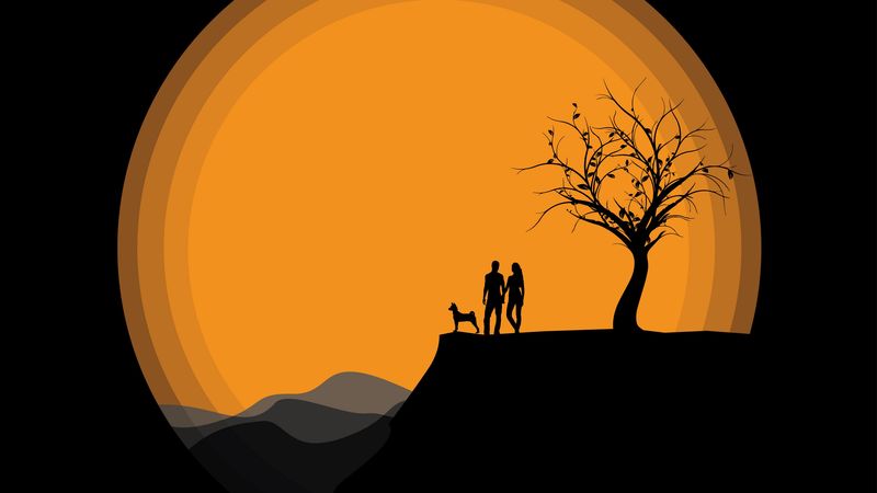 silhouettes, couple, art, vector, dark, 4k