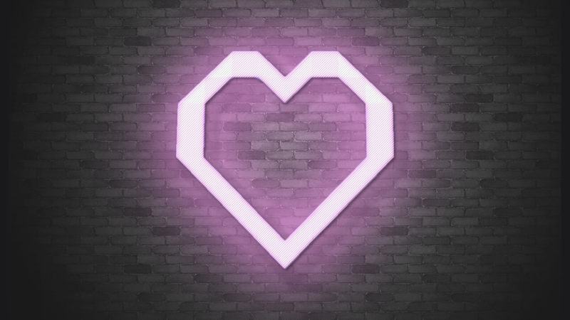 heart, pink, bricks, wall, LEDs, neon, love, warm, purple