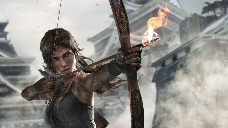 Tomb Raider, Lara Croft, video games, women, bow, Arrow, arrows, fire
