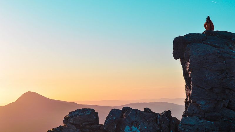 rock, silhouette, height, mountains, stone, 4k