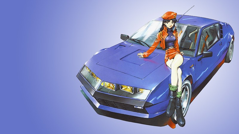 Neon Genesis Evangelion, Katsuragi Misato, legs, berets, skirt, boots, Renault Alpine, Alpine A310