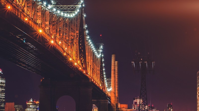 cityscape, bridge, night, lights