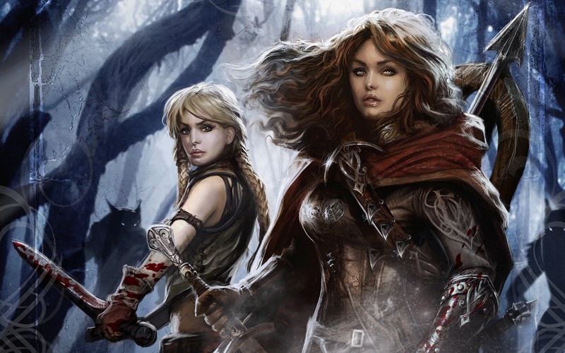Magic: The Gathering, Gamer, fantasy girl, blood, brunette, blonde, fantasy art