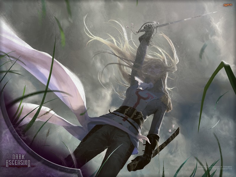 Gamer, Magic: The Gathering, fantasy girl, blonde, warrior, fantasy art, Thalia, Guardian of Thraben