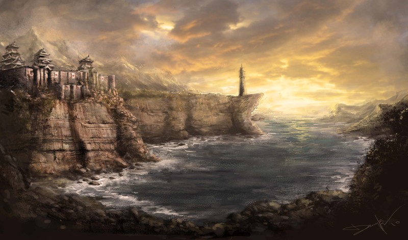 Gamer, fantasy art, Asia, sky, landscape, castle