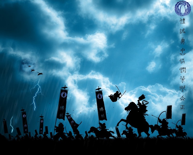 samurai, fantasy art, battle, sky, storm, blue