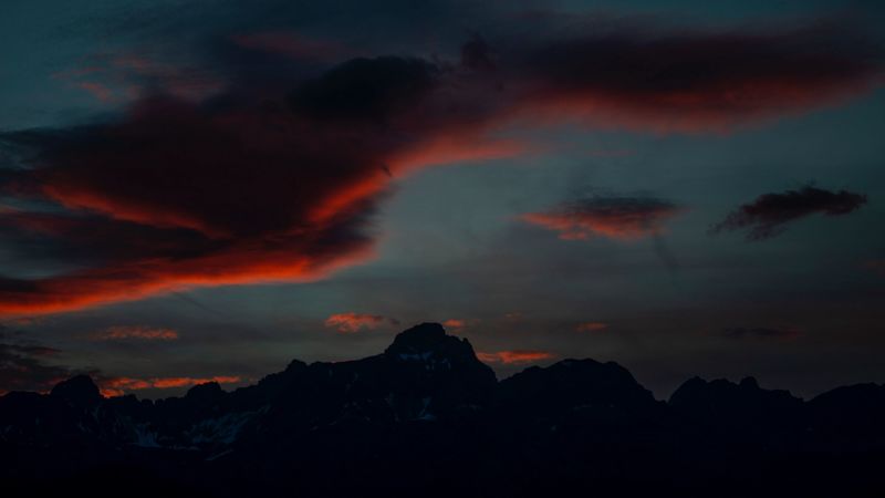mountains, twilight, dark, sky, clouds, 4k