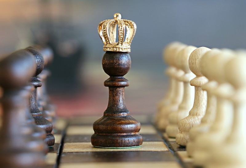 chess, board games, pawns, king, crown, checkered, checkerboard, depth of field, closeup, imagination