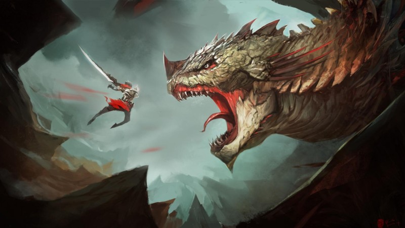 dragon, warrior, digital art