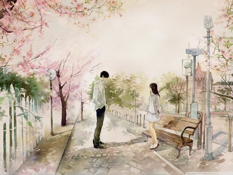 painting, romance, anime girls, anime boys, watercolor
